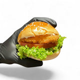 GRUB Singapore burger slider with crispy chicken patty, lettuce, tomato, and sauce on a sesame seed bun.