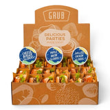 GRUB Singapore party box of 24 assorted mini burgers, including cheeseburger, maple bacon, and grilled chicken sliders.