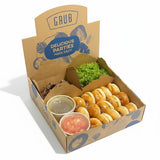 GRUB Singapore DIY Burger Sliders Bar box with 15 sesame seed brioche buns, beef patties, lettuce, tomato, and truffle mushroom sauce.