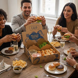 GRUB Singapore DIY Burger Sliders Bar box with 15 sesame seed brioche buns, beef patties, lettuce, tomato, and truffle mushroom sauce.