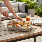 GRUB Singapore salad party tray with grilled salmon, cherry tomatoes, red onion, and corn. Serves 8-12.